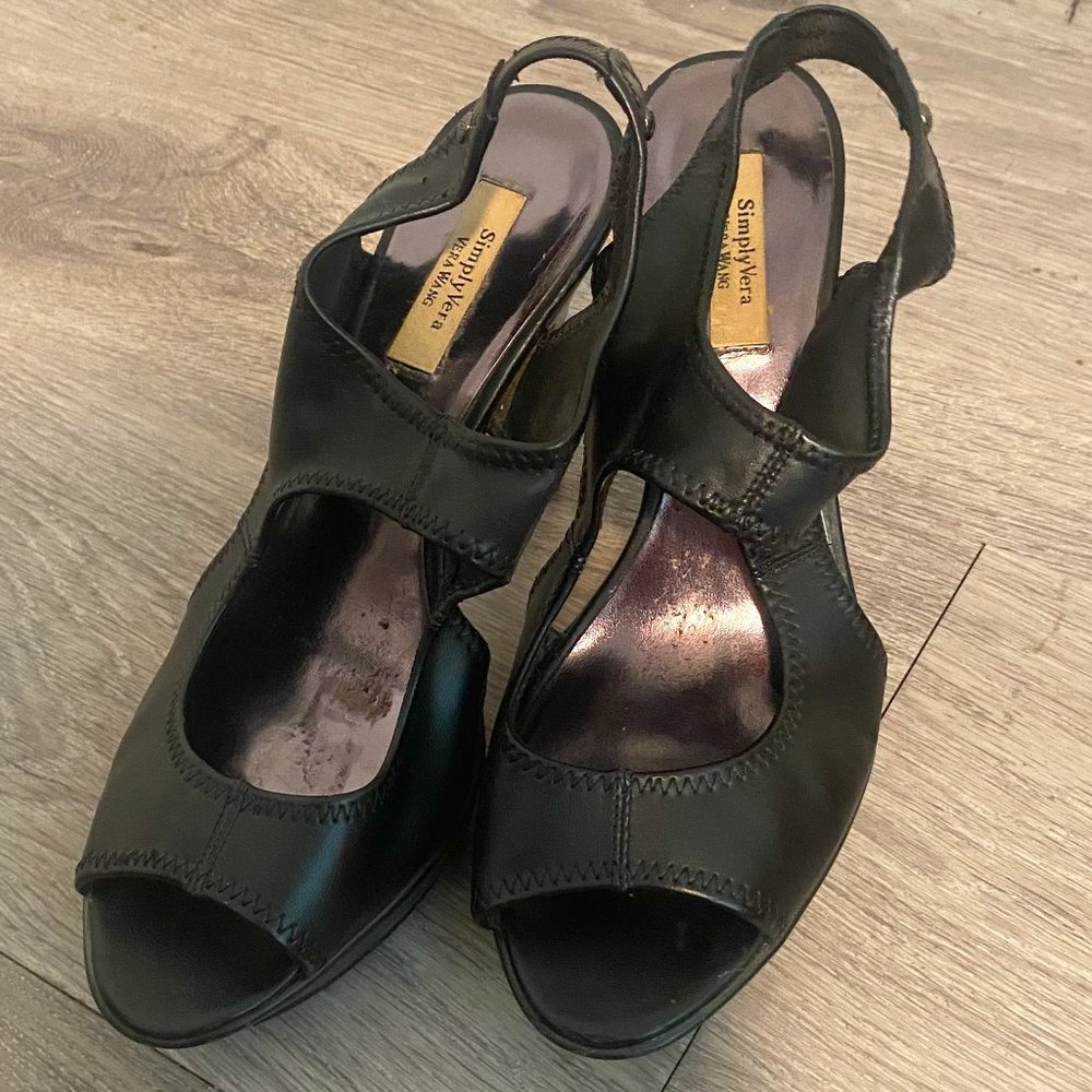 Simply Vera vera wang black open toe stretch leather stilettos platform